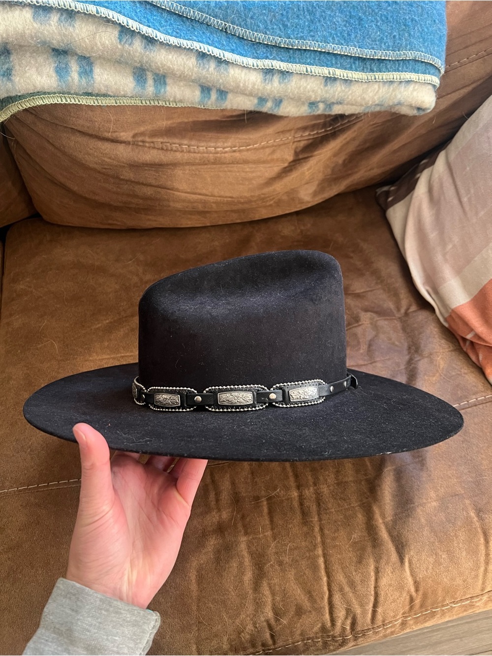 Black Stetson Hat with Decorative Concho Band